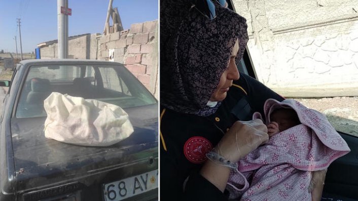 Araç üzerine torba içinde bırakılan bebek, korumaya alındı
